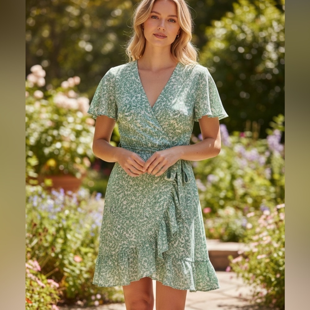 Lauren Conrad Green Floral Dress